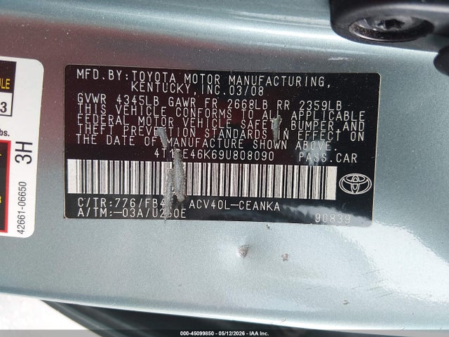 Продаж на аукціоні авто 2009 Toyota Camry Le, vin: 4T1BE46K69U808090, номер лоту: 45099850