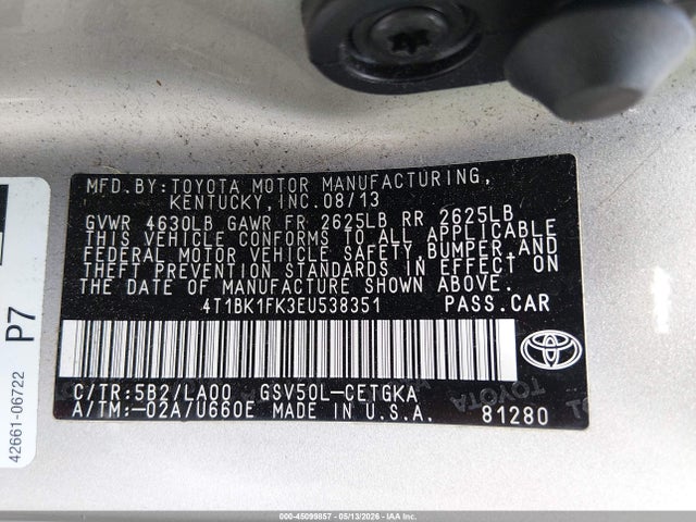 Aukcja sprzedaży 2014 Toyota Camry Xle V6, vin: 4T1BK1FK3EU538351, numer aukcji: 45099857