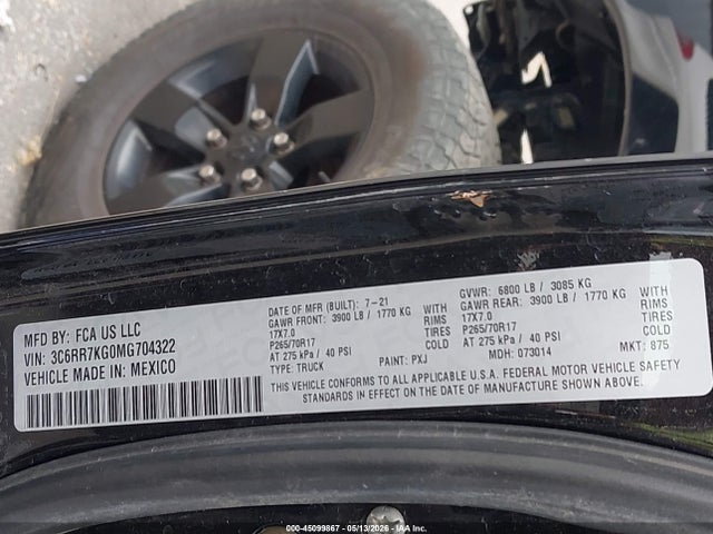 Продажа на аукционе авто 2021 Ram 1500 Classic Tradesman  4x4 5'7 Box, vin: 3C6RR7KG0MG704322, номер лота: 45099867