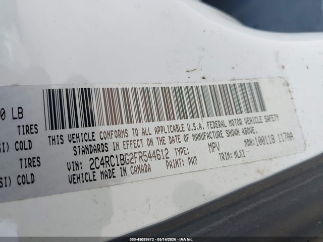 2015 Chrysler Town & Country Touring მანქანა იყიდება აუქციონზე, vin: 2C4RC1BG2FR544612, აუქციონის ნომერი: 45099872
