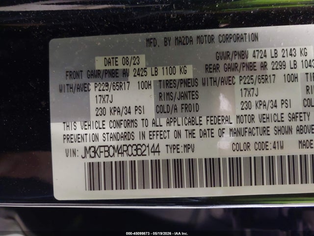 Aukcja sprzedaży 2024 Mazda Cx-5 2.5 S Preferred, vin: JM3KFBCM4R0362144, numer aukcji: 45099873