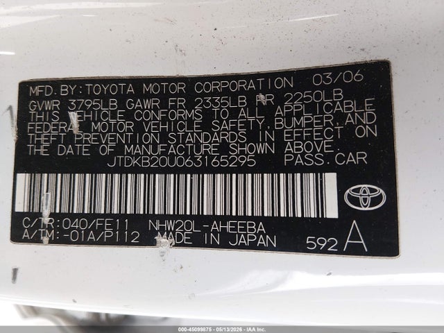 Aukcja sprzedaży 2006 Toyota Prius, vin: JTDKB20U063165295, numer aukcji: 45099875