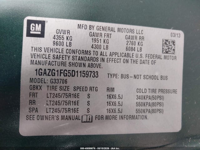 Продажа на аукционе авто 2013 Chevrolet Express 3500 Lt, vin: 1GAZG1FG5D1159733, номер лота: 45099876