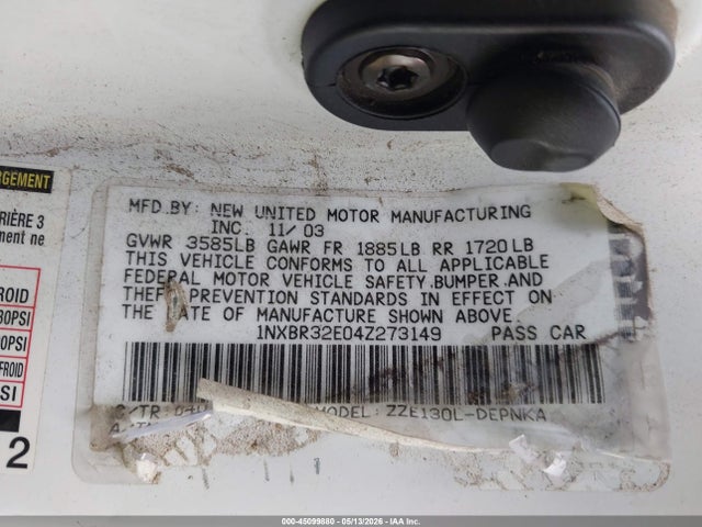 Aukcja sprzedaży 2004 Toyota Corolla Le, vin: 1NXBR32E04Z273149, numer aukcji: 45099880