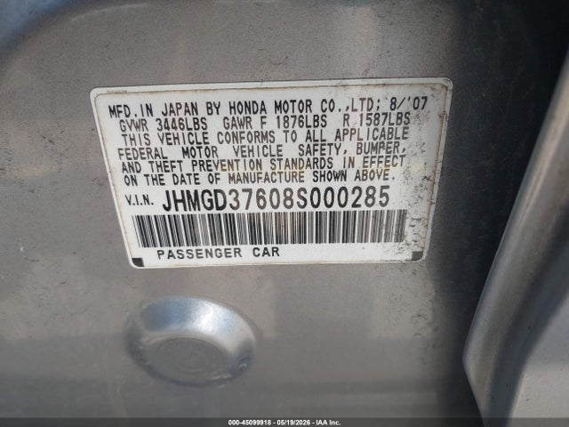 Aukcja sprzedaży 2008 Honda Fit Sport, vin: JHMGD37608S000285, numer aukcji: 45099918