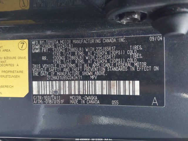 Продаж на аукціоні авто 2005 Lexus Rx 330, vin: 2T2HA31U95C043411, номер лоту: 45099930