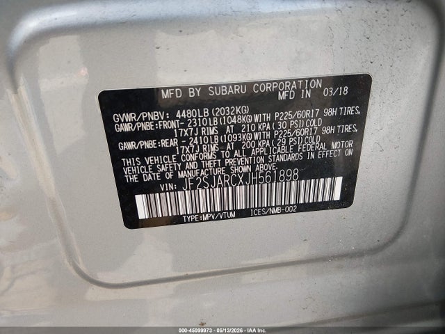 Продаж на аукціоні авто 2018 Subaru Forester 2.5i Limited, vin: JF2SJARCXJH561898, номер лоту: 45099973