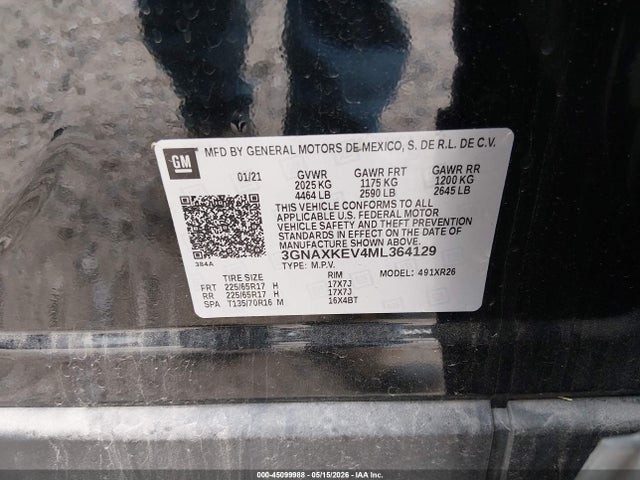 3GNAXKEV4ML364129 Chevrolet Equinox Fwd Lt