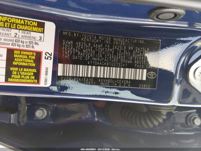 45099993 :رقم المزاد ، 4T1DAACK8TU213241 vin ، 2026 Toyota Camry Se مزاد بيع