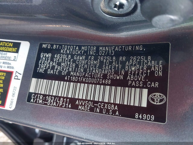 Продаж на аукціоні авто 2013 Toyota Camry Hybrid Xle, vin: 4T1BD1FK0DU070488, номер лоту: 45100006