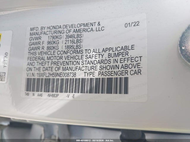Honda Civic Lx 2022 19XFL2H59NE008738 Image 9