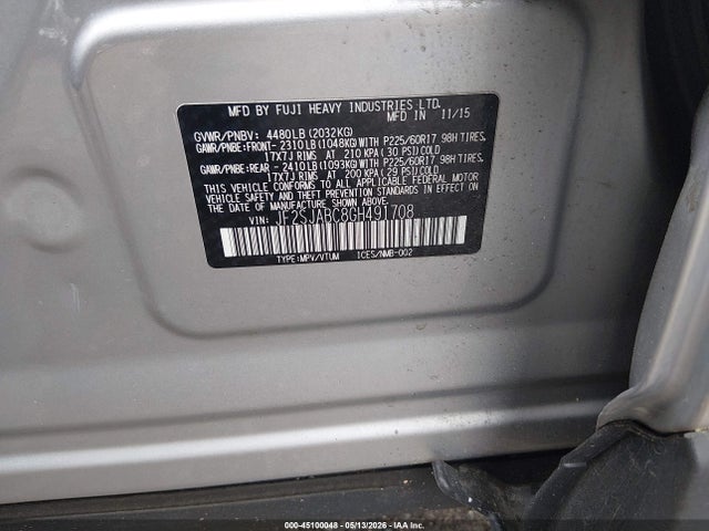 Продаж на аукціоні авто 2016 Subaru Forester 2.5i, vin: JF2SJABC8GH491708, номер лоту: 45100048
