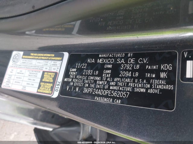 Aukcja sprzedaży 2023 Kia Forte Lxs, vin: 3KPF24AD0PE562057, numer aukcji: 45100089