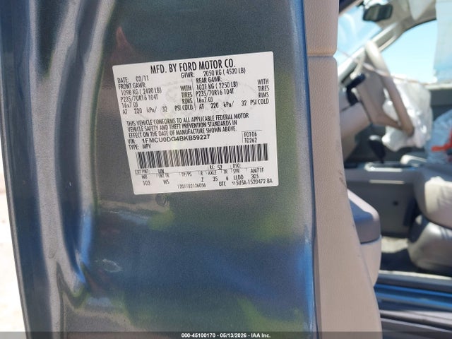 45100170 :رقم المزاد ، 1FMCU0DG4BKB59227 vin ، 2011 Ford Escape Xlt مزاد بيع