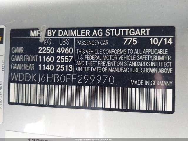 Aukcja sprzedaży 2015 Mercedes-benz E 400 4matic, vin: WDDKJ6HB0FF299970, numer aukcji: 45100180