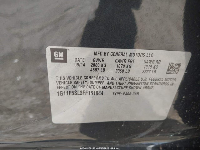 45100182 :رقم المزاد ، 1G11F5SL3FF161044 vin ، 2015 Chevrolet Malibu 1lz مزاد بيع
