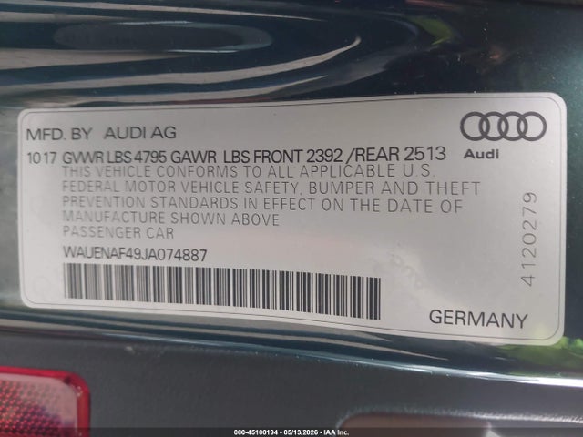 Продажа на аукционе авто 2018 Audi A4 2.0t Premium/2.0t Tech Premium, vin: WAUENAF49JA074887, номер лота: 45100194