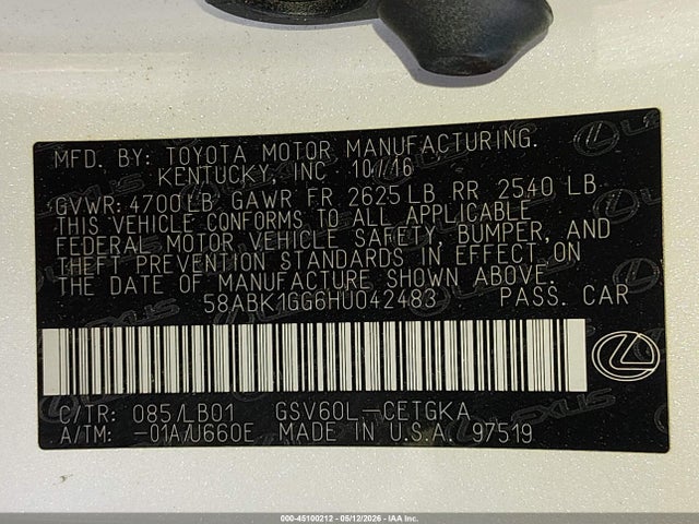 Lexus ES 350 2017 58ABK1GG6HU042483 Image 9