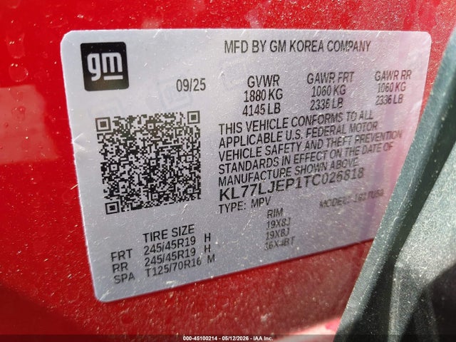 Продаж на аукціоні авто 2026 Chevrolet Trax Fwd 2rs, vin: KL77LJEP1TC026818, номер лоту: 45100214