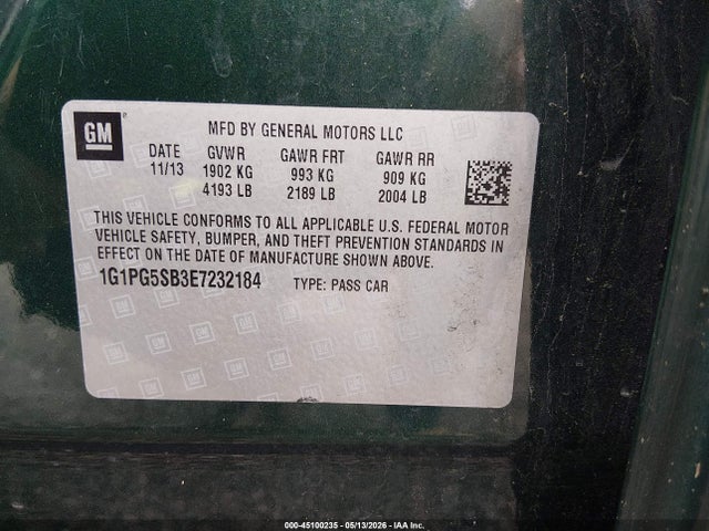 Auction sale of the 2014 Chevrolet Cruze Ltz, vin: 1G1PG5SB3E7232184, lot number: 45100235