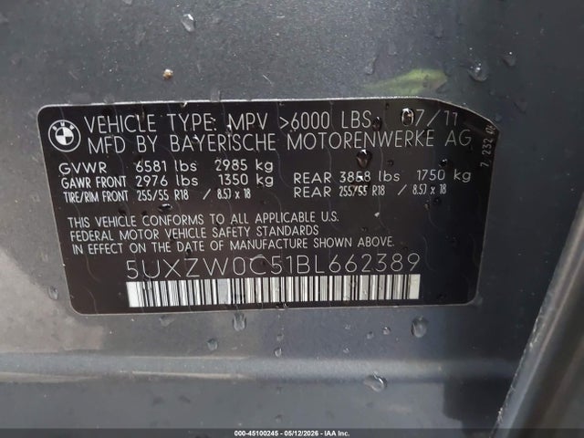 Продажа на аукционе авто 2011 Bmw X5 Xdrive35d, vin: 5UXZW0C51BL662389, номер лота: 45100245