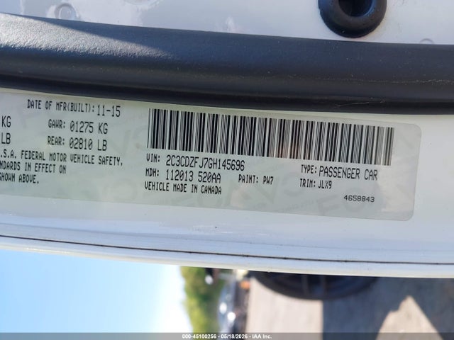 Aukcja sprzedaży 2016 Dodge Challenger R/t Scat Pack, vin: 2C3CDZFJ7GH145696, numer aukcji: 45100256