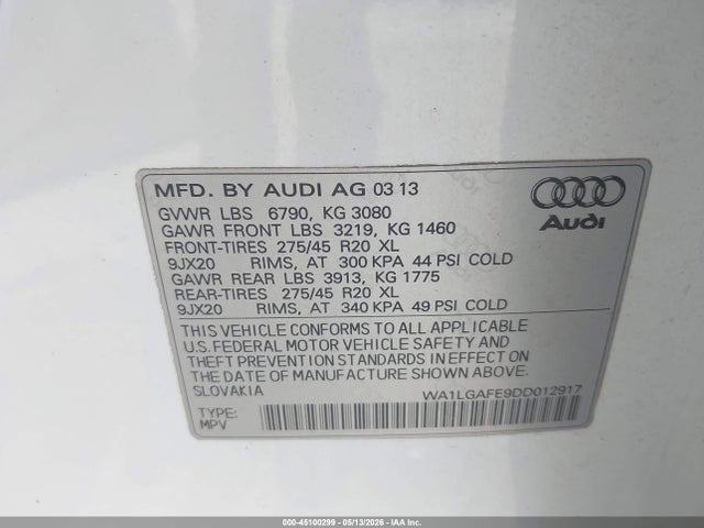 Продажа на аукционе авто 2013 Audi Q7 3.0t Premium, vin: WA1LGAFE9DD012917, номер лота: 45100299