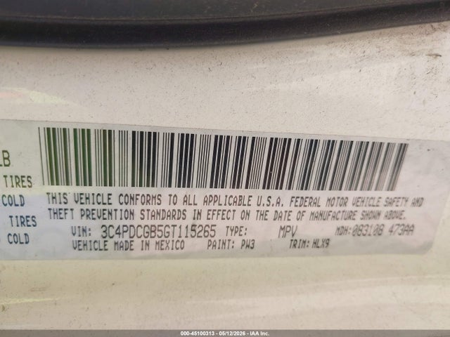 45100313 :رقم المزاد ، 3C4PDCGB5GT115265 vin ، 2016 Dodge Journey Crossroad Plus مزاد بيع
