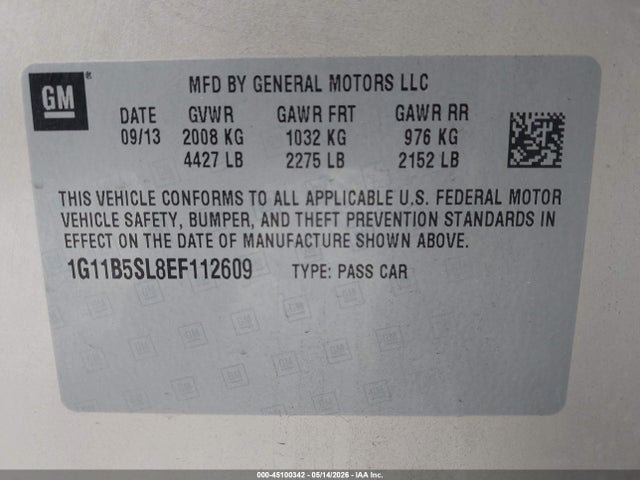 Продажа на аукционе авто 2014 Chevrolet Malibu 1ls, vin: 1G11B5SL8EF112609, номер лота: 45100342