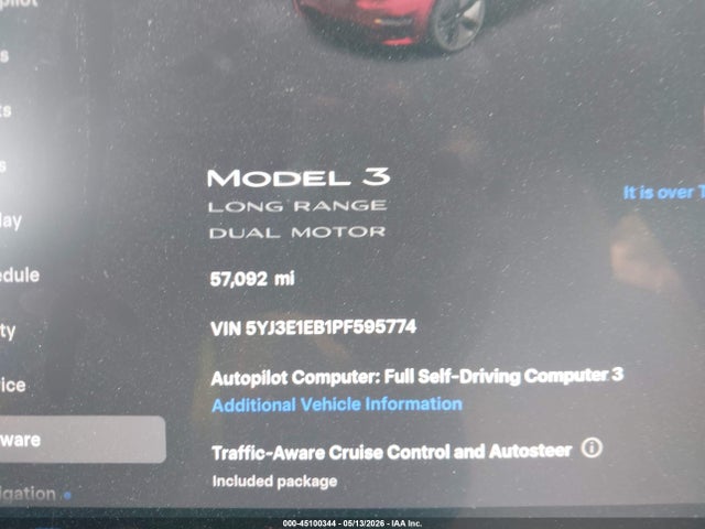 45100344 :رقم المزاد ، 5YJ3E1EB1PF595774 vin ، 2023 Tesla Model 3 Long Range Dual Motor All-wheel Drive مزاد بيع