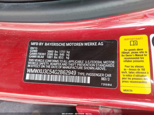 Продаж на аукціоні авто 2016 Mini Hardtop Cooper S, vin: WMWXU3C54G2B62949, номер лоту: 45100351