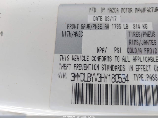 3MYDLBYV3HY180534 Toyota YARIS IA