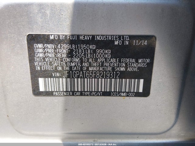 Aukcja sprzedaży 2015 Subaru Impreza 2.0i Sport Premium, vin: JF1GPAT65F8219312, numer aukcji: 45100372