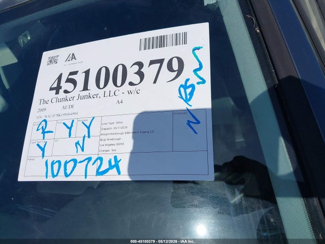 Продаж на аукціоні авто 2009 Audi A4 2.0t Premium, vin: WAUJF78K19N064904, номер лоту: 45100379