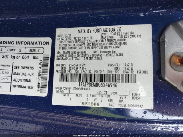 Продажа на аукционе авто 2016 Ford Mustang V6, vin: 1FATP8EM8G5246946, номер лота: 45100385