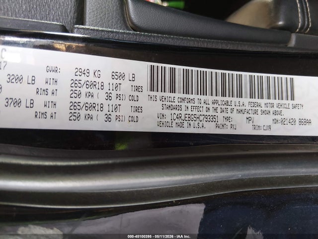 45100395 :رقم المزاد ، 1C4RJEBG5HC793351 vin ، 2017 Jeep Grand Cherokee Limited 4x2 مزاد بيع