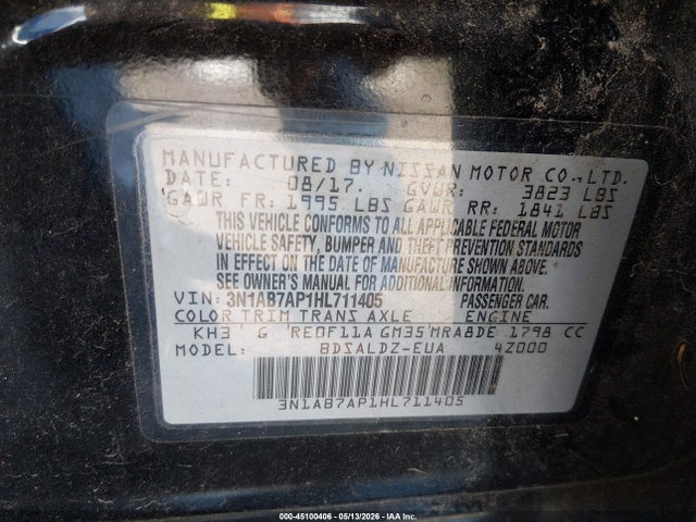 Aukcja sprzedaży 2017 Nissan Sentra Sv, vin: 3N1AB7AP1HL711405, numer aukcji: 45100406