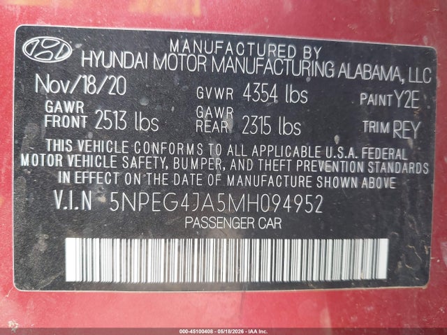 Hyundai SONATA SE 2021 5NPEG4JA5MH094952 Image 9