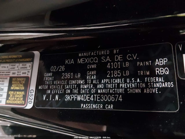 2026 Kia K4 Gt-line მანქანა იყიდება აუქციონზე, vin: 3KPFW4DE4TE300674, აუქციონის ნომერი: 45100420