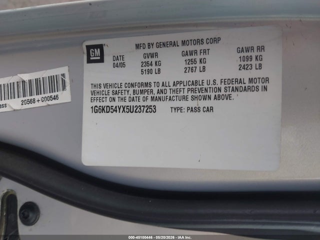 Aukcja sprzedaży 2005 Cadillac Deville Standard, vin: 1G6KD54YX5U237253, numer aukcji: 45100446