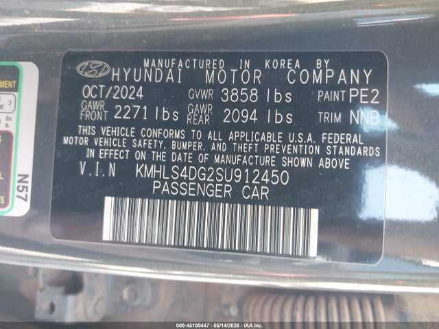 45100447 :رقم المزاد ، KMHLS4DG2SU912450 vin ، 2025 Hyundai Elantra Sel Convenience مزاد بيع