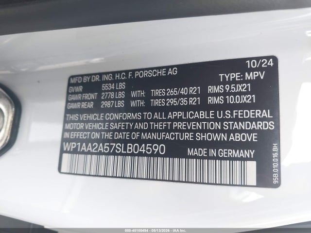 Продажа на аукционе авто 2025 Porsche Macan T, vin: WP1AA2A57SLB04590, номер лота: 45100494