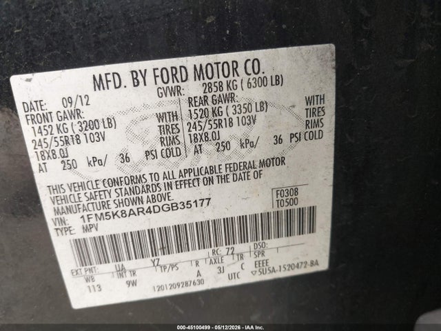 2013 Ford Utility Police Interceptor მანქანა იყიდება აუქციონზე, vin: 1FM5K8AR4DGB35177, აუქციონის ნომერი: 45100499