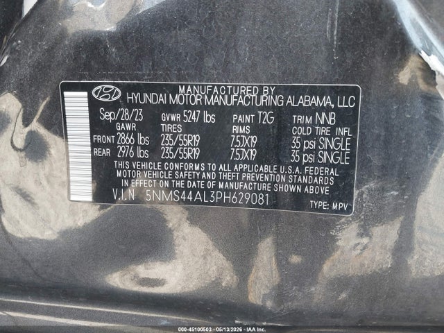 Aukcja sprzedaży 2023 Hyundai Santa Fe Limited, vin: 5NMS44AL3PH629081, numer aukcji: 45100503