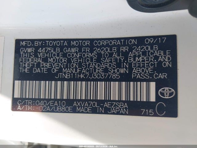 JTNB11HK7J3037785 Toyota CAMRY SE