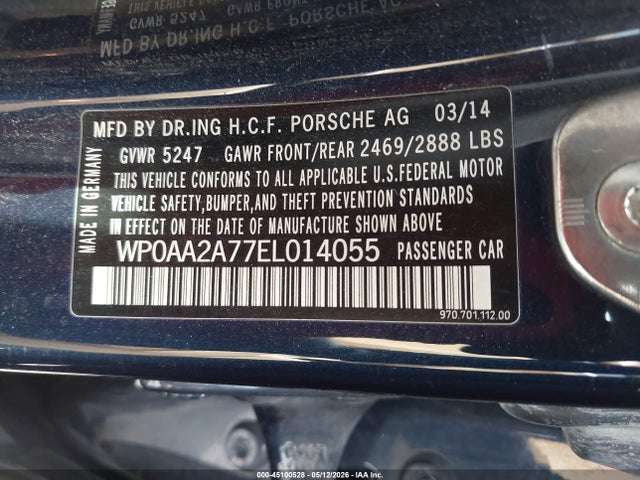 45100528 :رقم المزاد ، WP0AA2A77EL014055 vin ، 2014 Porsche Panamera 4 مزاد بيع