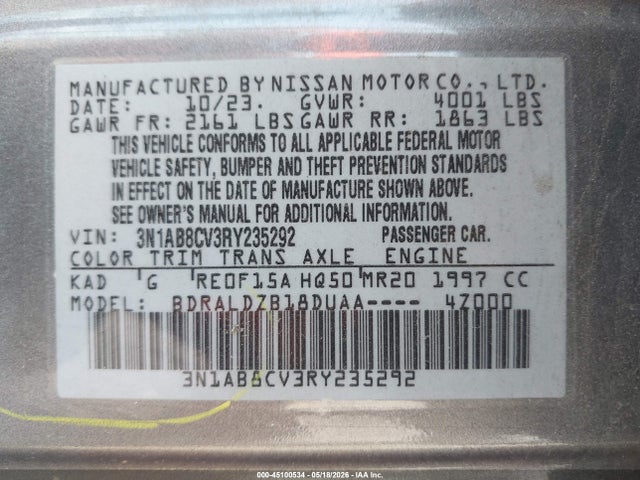Продаж на аукціоні авто 2024 Nissan Sentra Sv Xtronic Cvt, vin: 3N1AB8CV3RY235292, номер лоту: 45100534