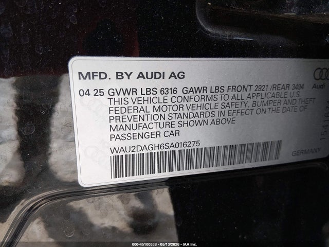 WAU2DAGH6SA016275 Audi A6 E-tron Premium Plus
