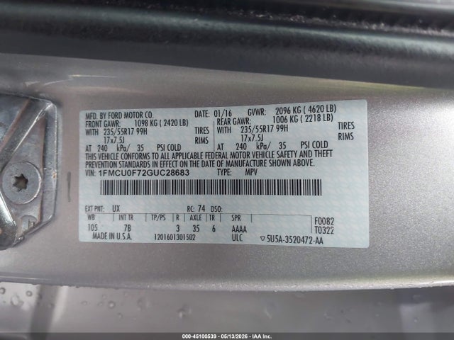 Aukcja sprzedaży 2016 Ford Escape S, vin: 1FMCU0F72GUC28683, numer aukcji: 45100539