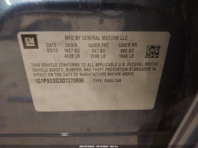 Продаж на аукціоні авто 2013 Chevrolet Cruze Ls Auto, vin: 1G1PA5SG3D7270896, номер лоту: 45100542